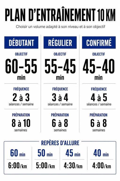 Plan d entrainement 10km : infographie des profils, des durées et des allures