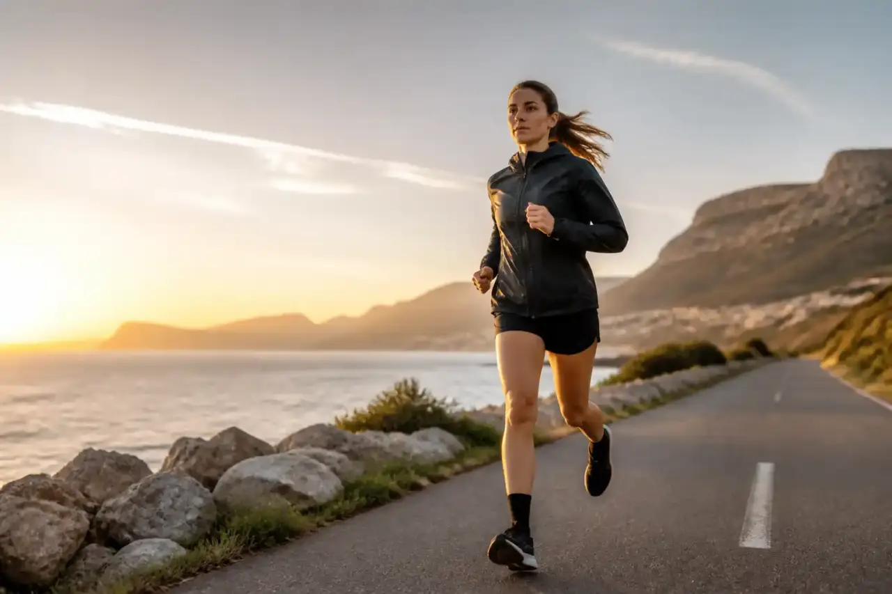 Coureur de nuit sous les néons de la ville