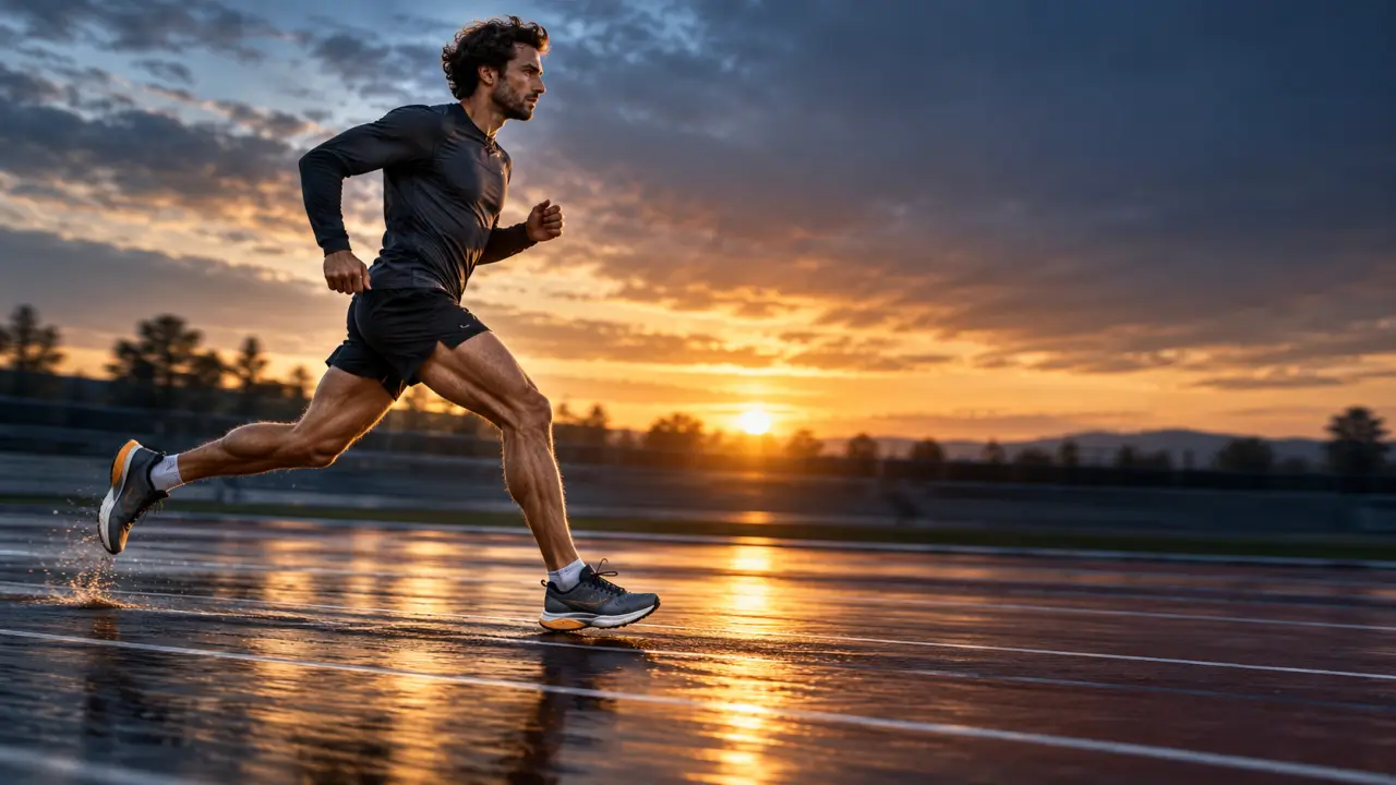 Coureur travaillant sa cadence et sa foulée sur une route urbaine