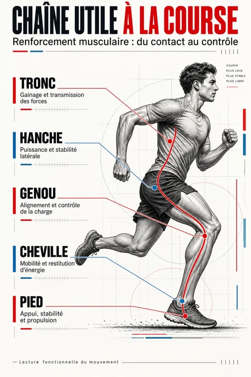 Renforcement musculaire course à pied : chaîne de transmission du pied au tronc