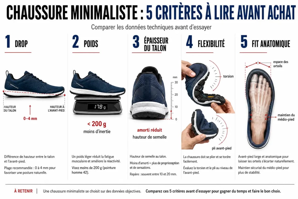 Chaussure course minimaliste : critères techniques à comparer avant achat