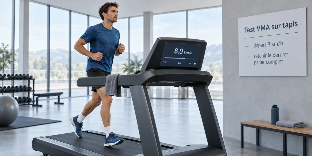 Test VMA sur tapis : 8 km/h au départ, le dernier palier complet à l’arrivée