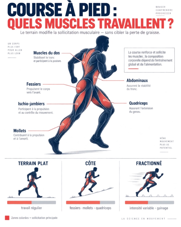 Effet course à pied silhouette et muscles sollicités selon le terrain