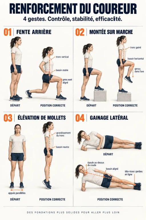 Renforcement musculaire course à pied : exécution de quatre exercices essentiels