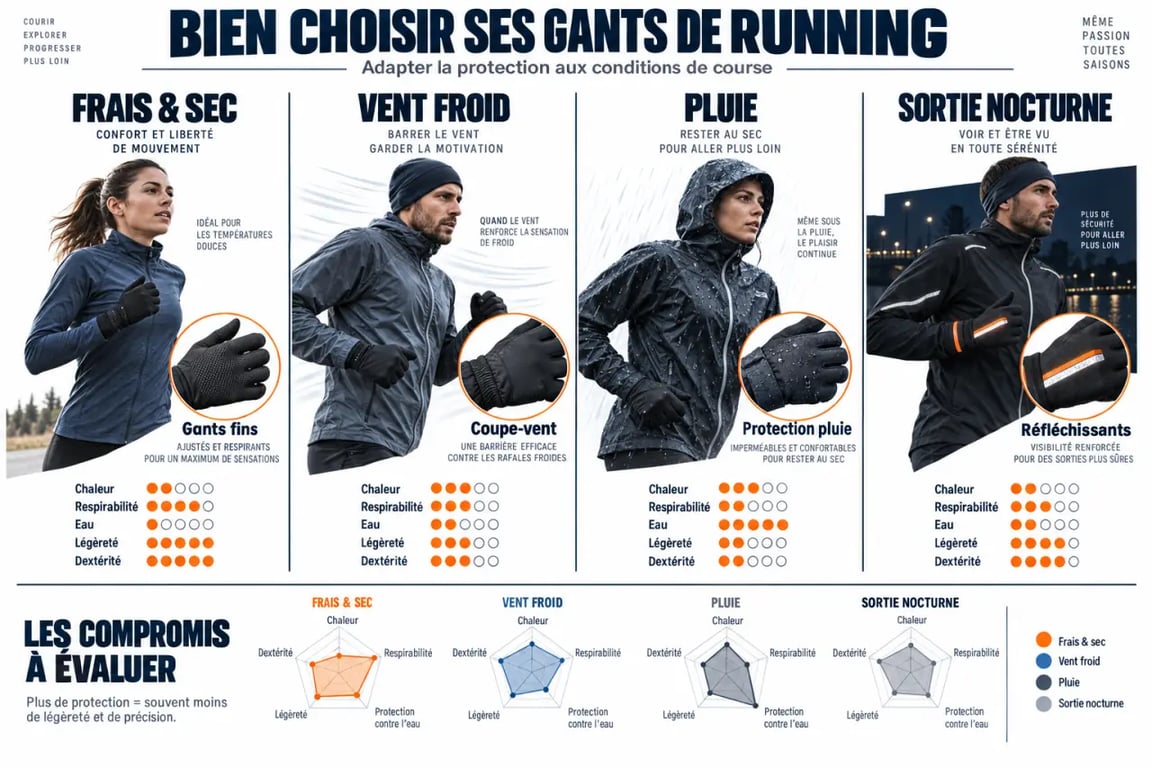 Gants running adaptés au froid, au vent, à la pluie et aux sorties nocturnes