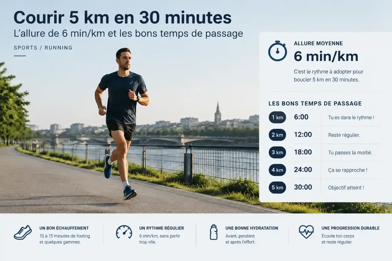 Courir 5 km en 30 minutes : l’allure de 6 min/km et les bons temps de passage